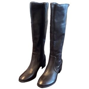 Marc Fisher Merly Boots Women 9M Brown Leather Knee High Block Heel Riding Zip